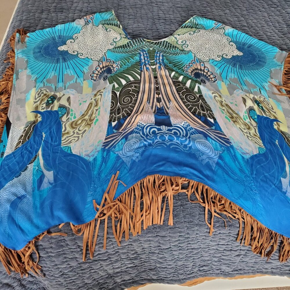 Chicos Peacock Pattern Ruana / Poncho - Picture 2 of 3